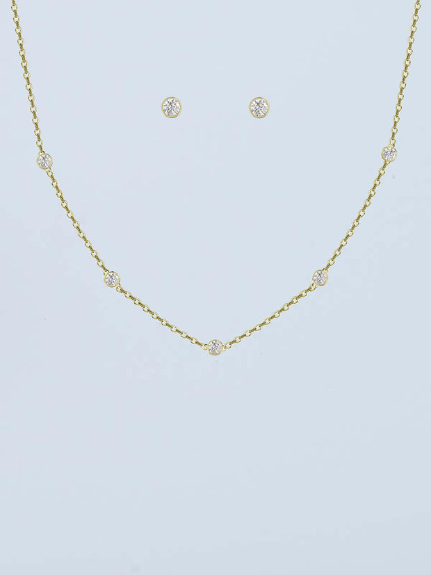 Set 585 Gold 7 Diamanten (Kette + Ohrstecker)